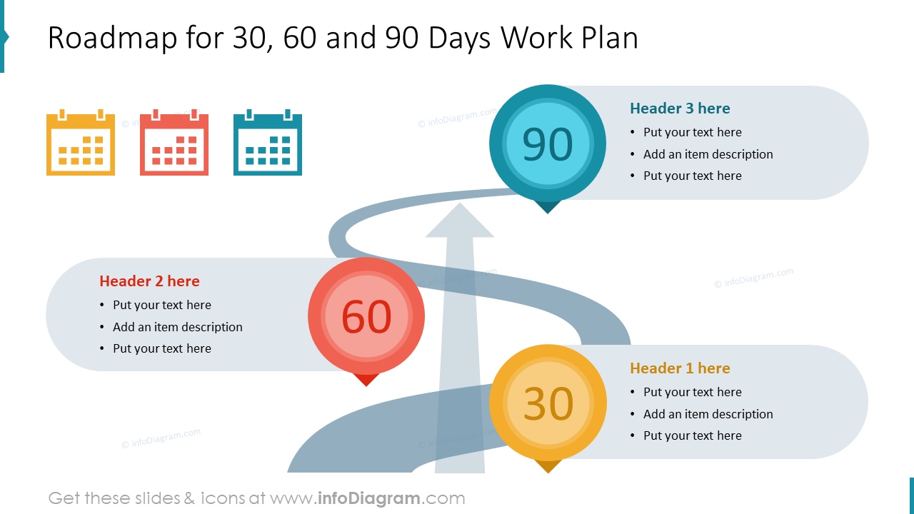 30 60 90 Days Plan Template in Roadmap Format for PPT