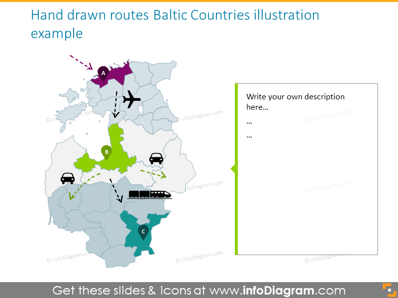 Hand drawn routes Baltic countries illustration