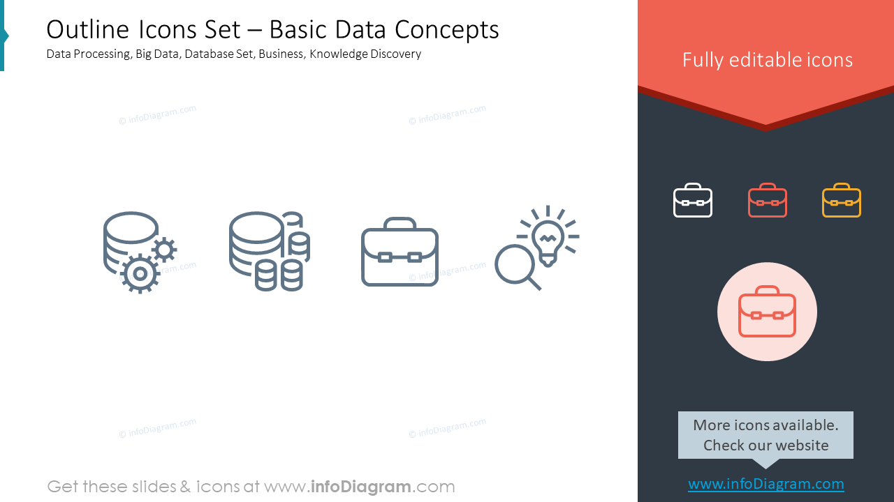 Outline Icons Set – Basic Data ConceptsData Processing, Big Data, Database Set, Business, Knowledge Discovery