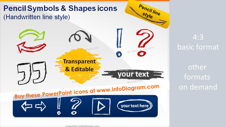 Pencil Sketch Symbols and Shapes (PPT icons & clipart)