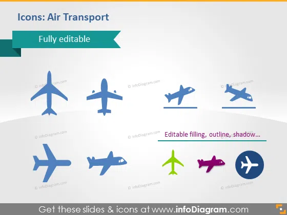 Air plane flights transport icons powerpoint clip art