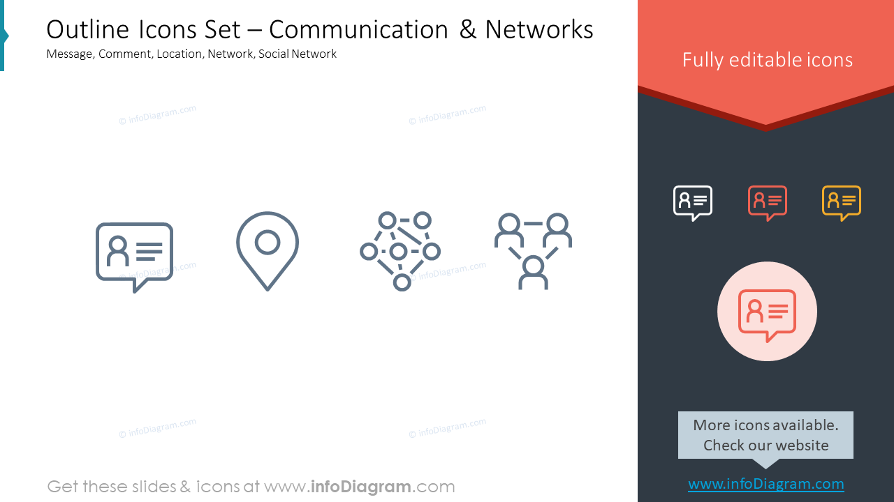 Outline Icons Set – Communication & NetworksMessage, Comment, Location, Network, Social Network