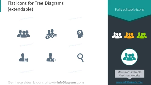 Example of the flat icons set for tree diagrams