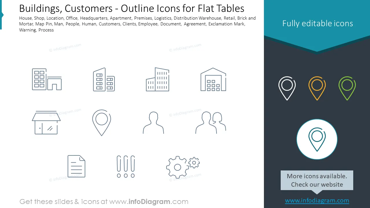 Buildings, Customers - Outline Icons for Flat Tables