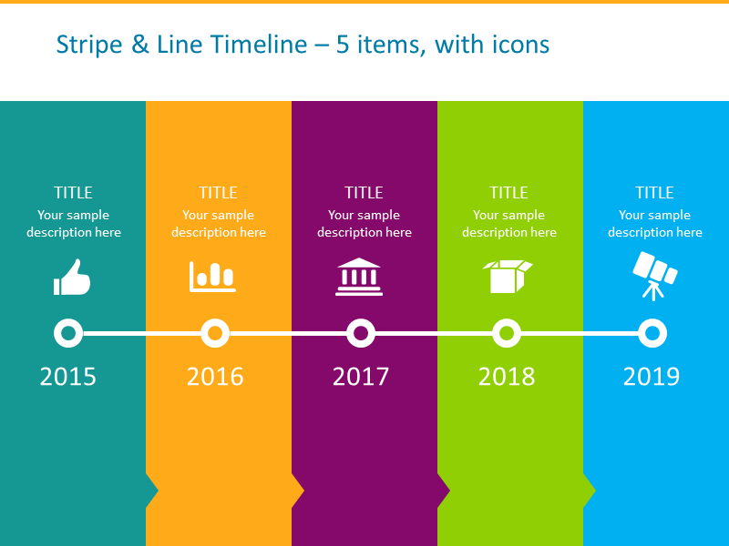 Stripe and Line Timeline template for 5 items with icons