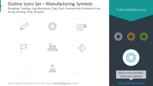 Outline icons set: manufacturing symbols designing