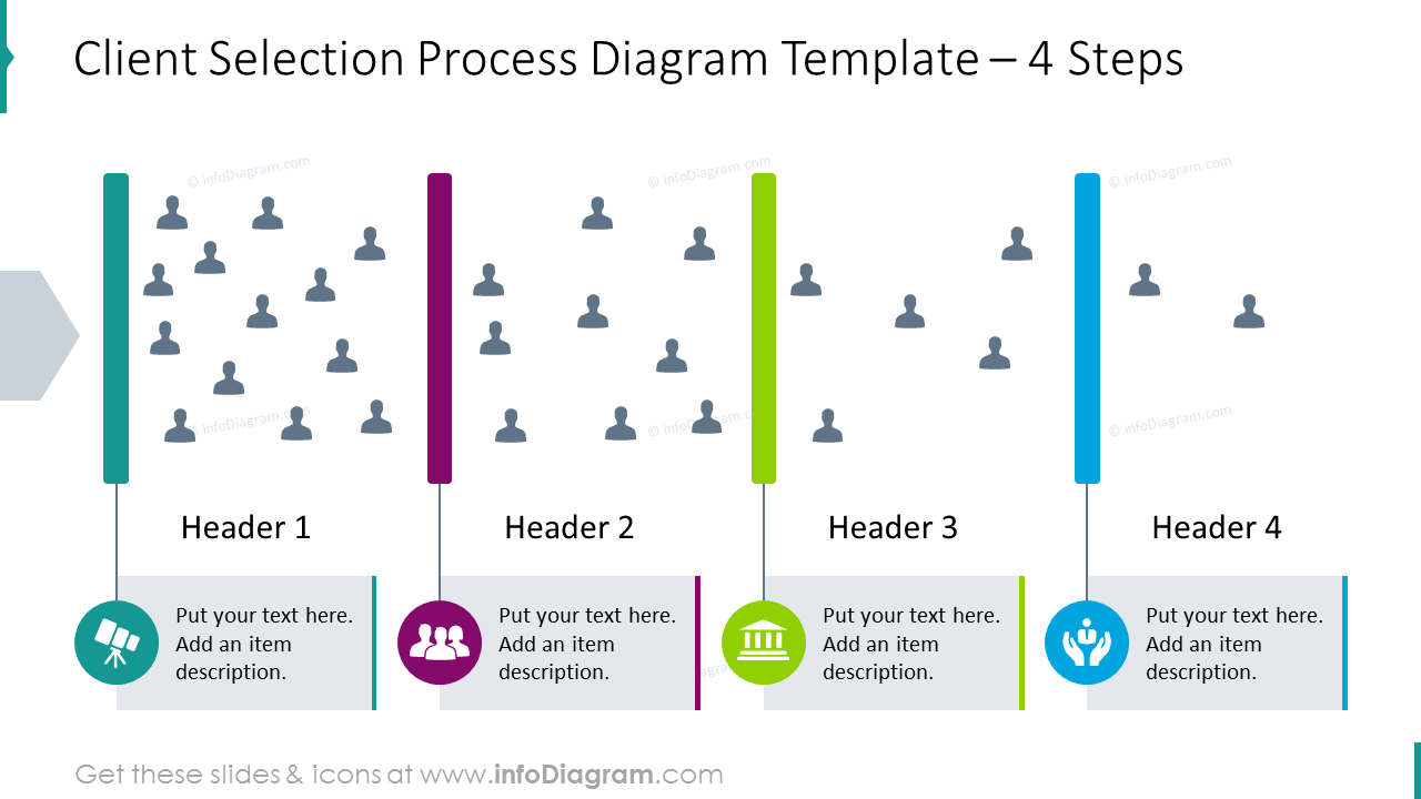 Client selection 4 steps process illustratred with flat icons