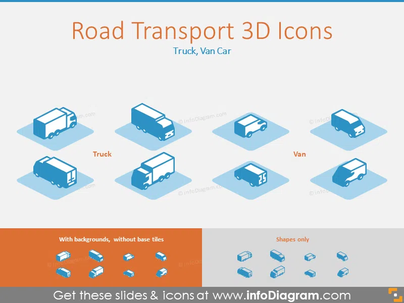 Road Transport 3D Icons: Truck, Van Car
