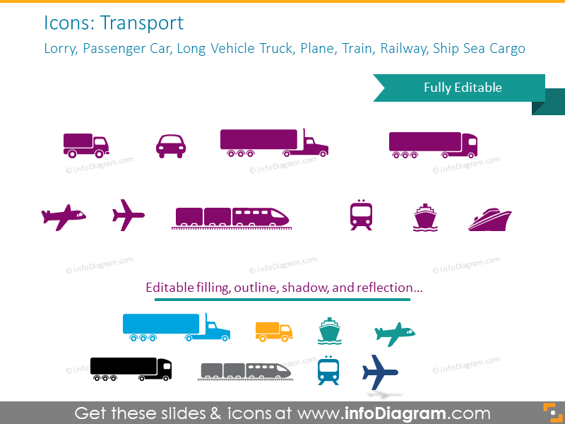 Transport flat icons set