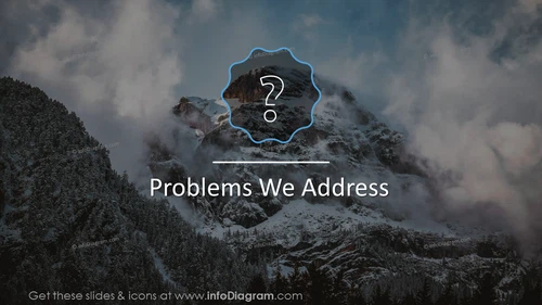 'Problems We Address' slide on a mountain picture background