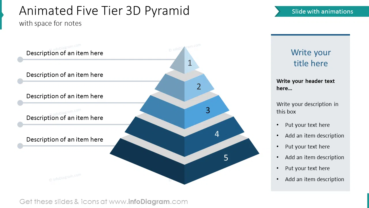 Five Tier 3D Pyramid Slide - 3D Pyramid Template for PowerPoint