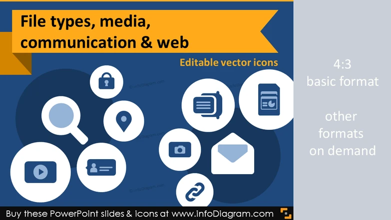 IT icons File Types, Media, Web, Communication (flat PPT clipart)