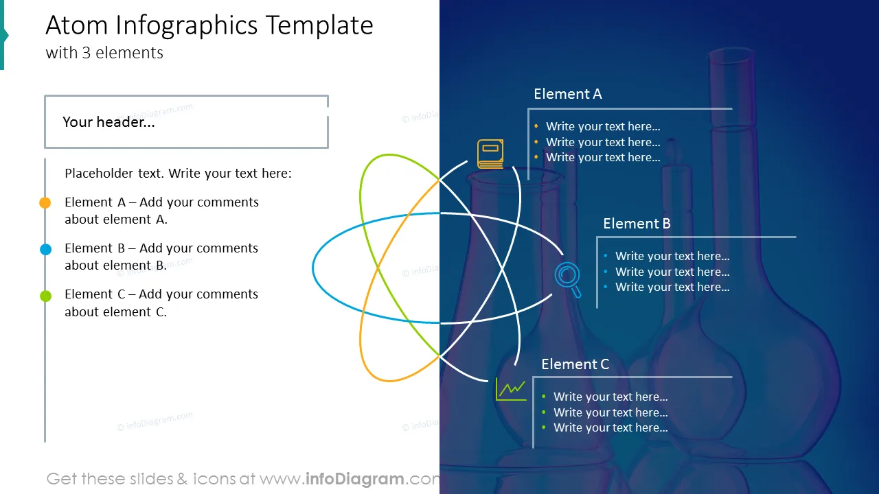 Atom infographics template with three elements