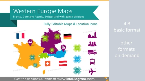 Western Europe Map with Administrative Territories (Germany, France PPT editable Maps)