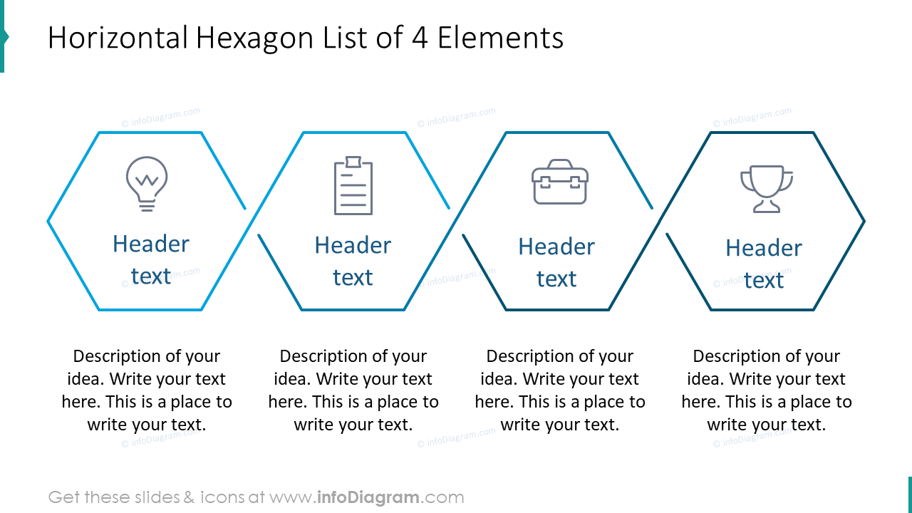 Horizontal hexagon list of four elements