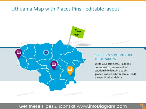 Lithuania map with places pins