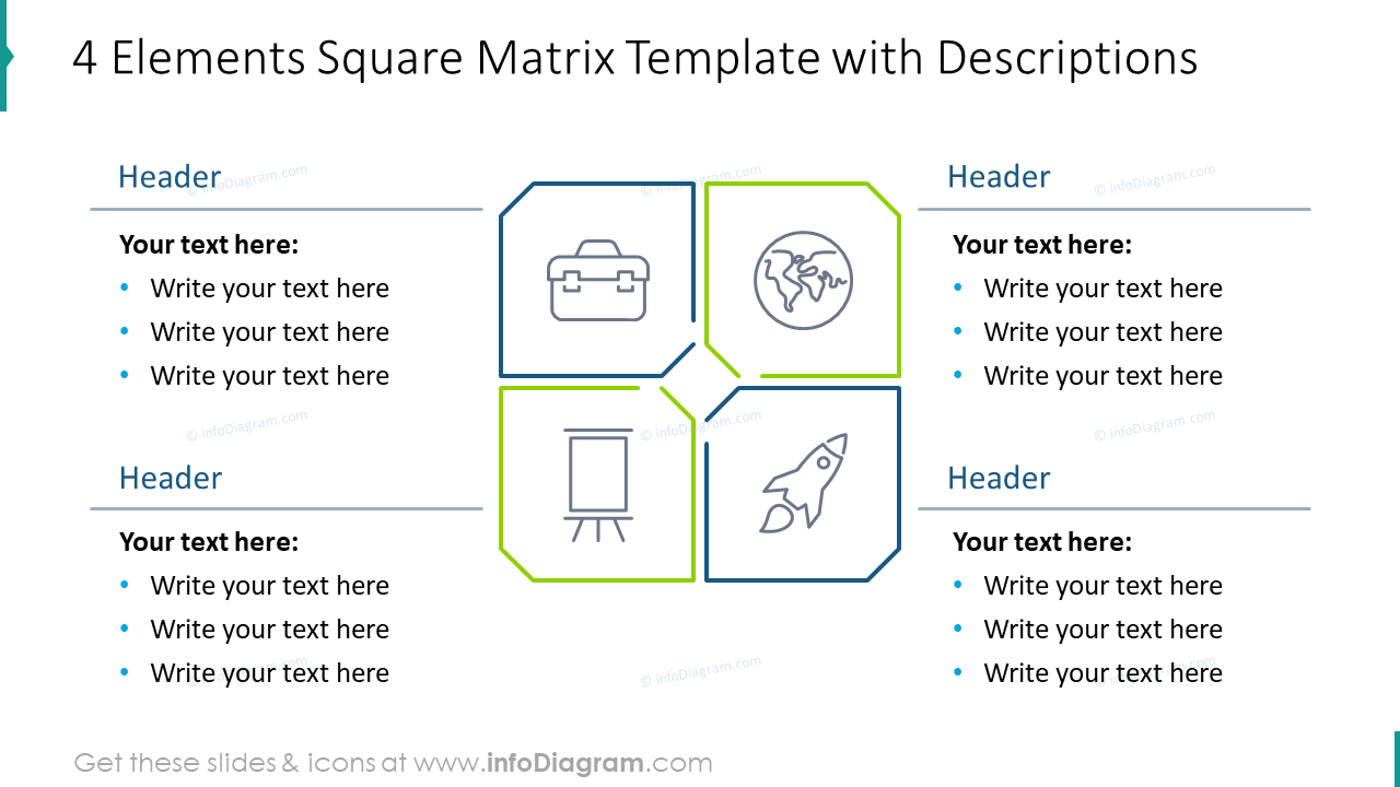 Four radial square PowerPoint Diagram Template