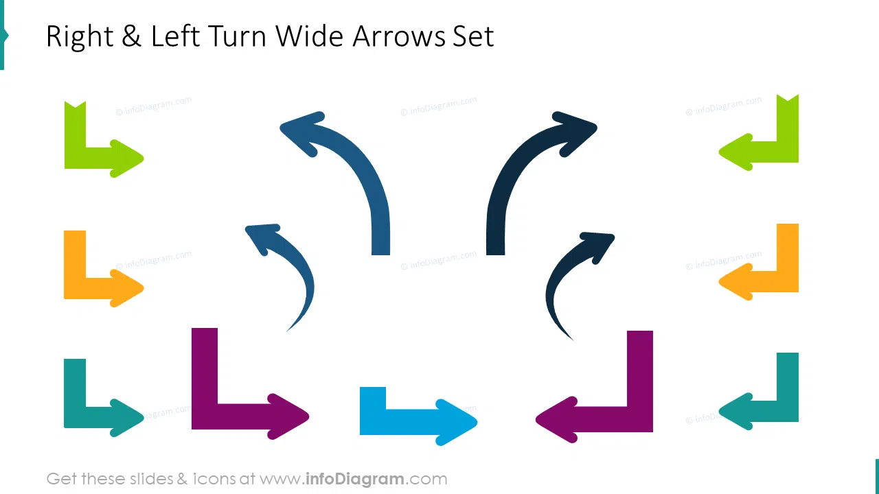 Right and left turn wide arrows set