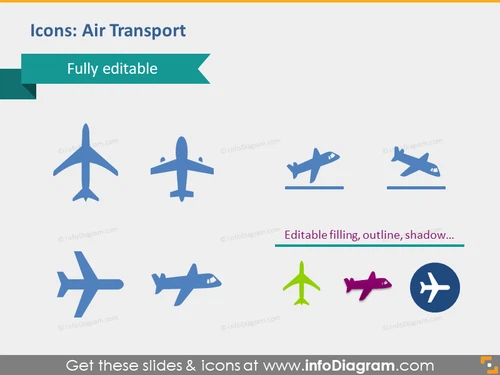 transport air plane flights supply icons powepoint
