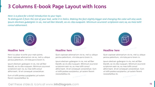3 Columns E-book Page Layout with Icons