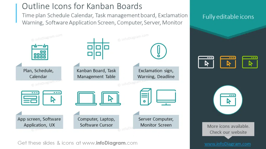 Kanban symbols: Time plan, Schedule, Calendar, Task management board