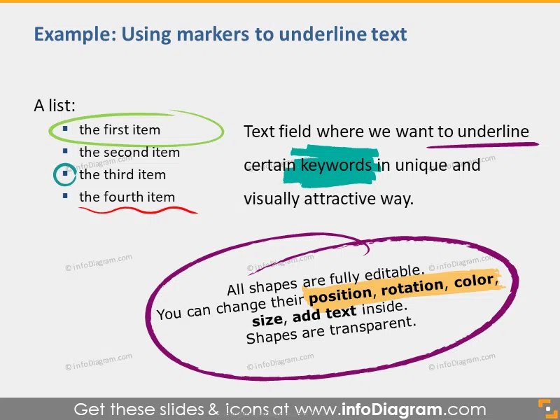 Example of using markers to underline text