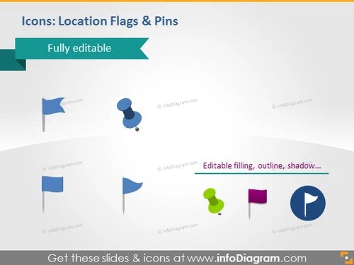 blue green location flags map pins marker powerpoint icons