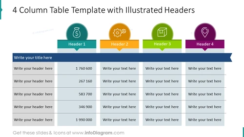 4 Column Table Template with Illustrated Headers
