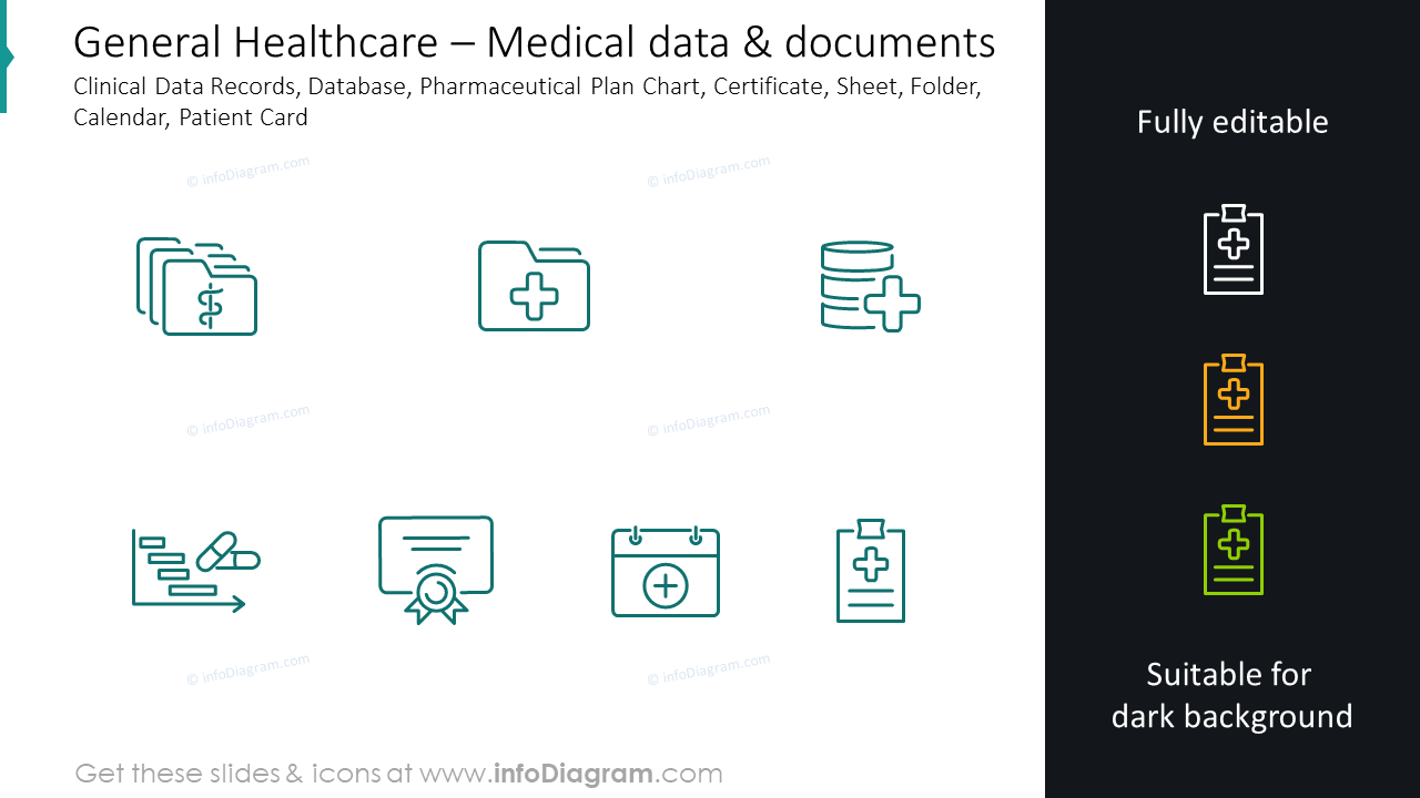 Medical data and documents slide: clinical data records, database