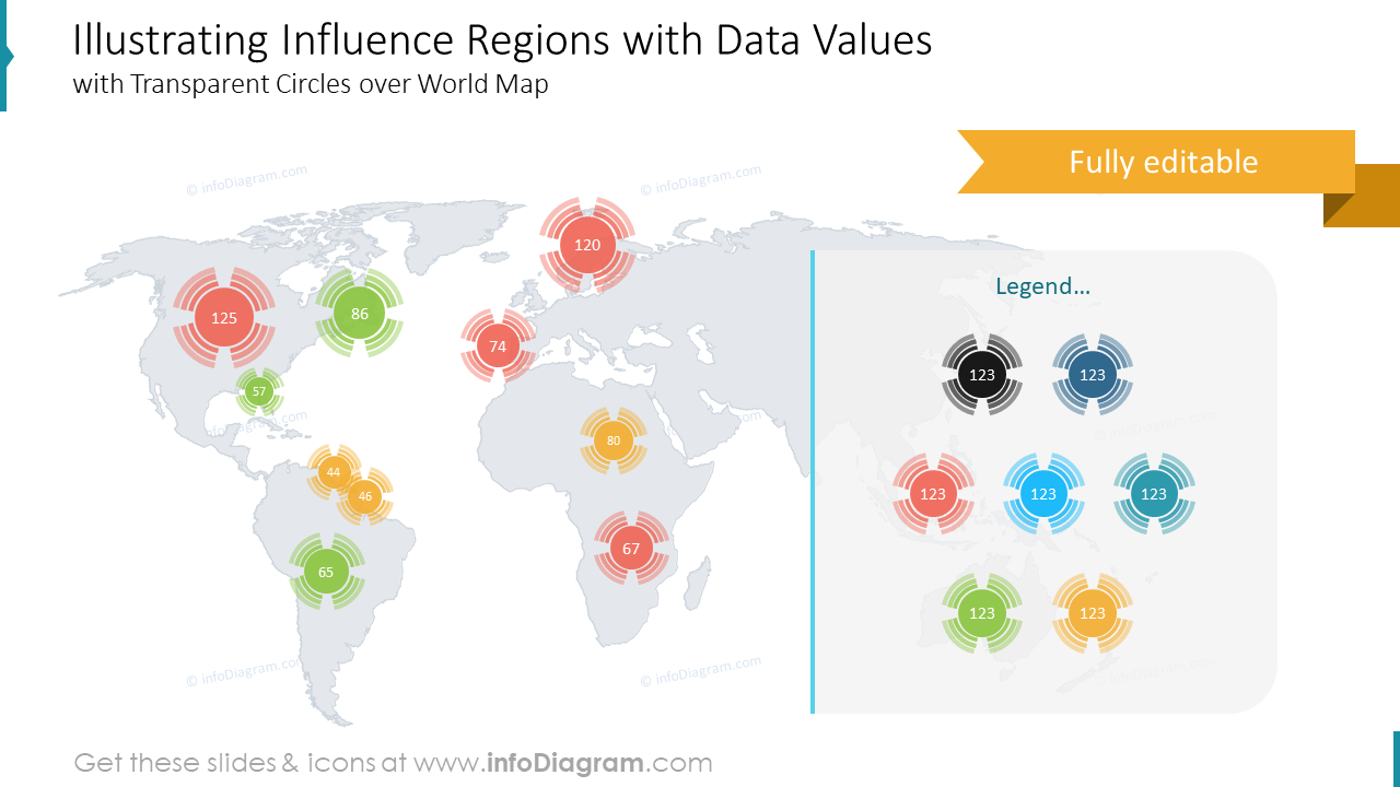 global influence region data illustration PowerPoint radial transparent circle