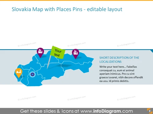 Slovakian map illustrated with places pins