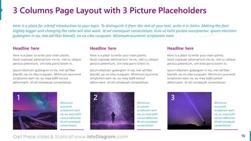 3 Columns Page Layout with 3 Picture Placeholders