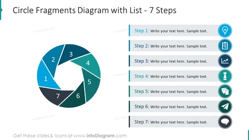 Circle fragments diagram placing list of 5 items with flat icons