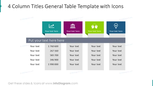 4 column titles general table template with icons