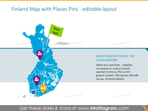 Finland map with places pins