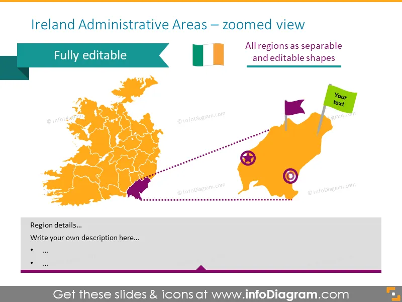 Zoomed map of Ireland with administrative areas