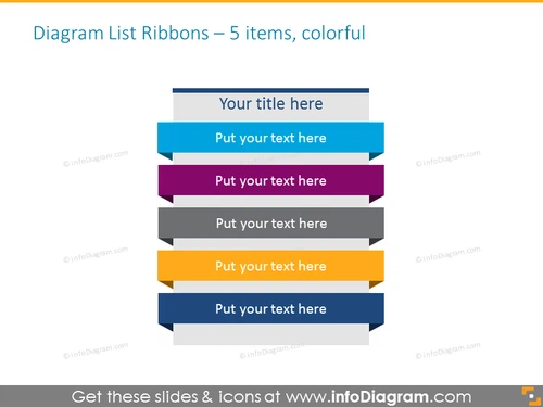 Diagram List Ribbons in color for placing 5 items