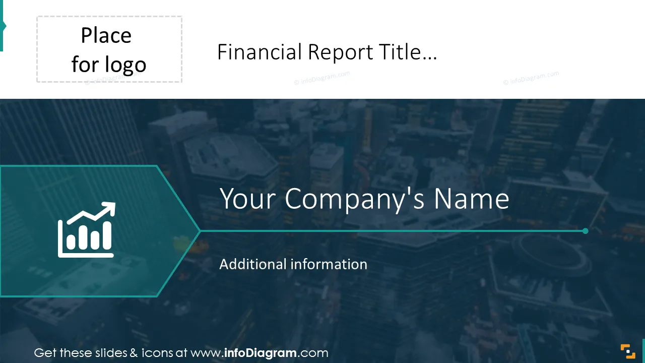 Financial report title slide on a dark background