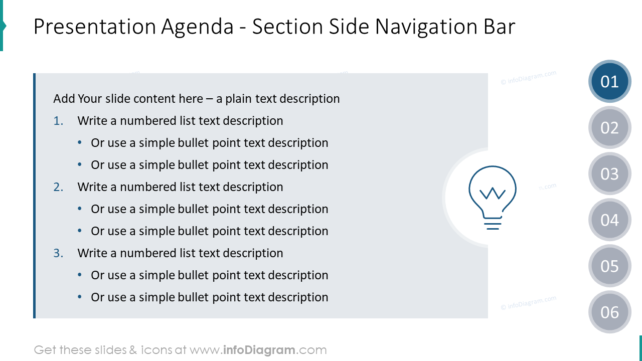 Presentation agenda with section navigation bar