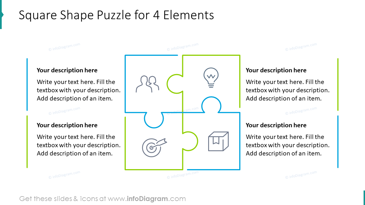Square shape puzzle for four elements 