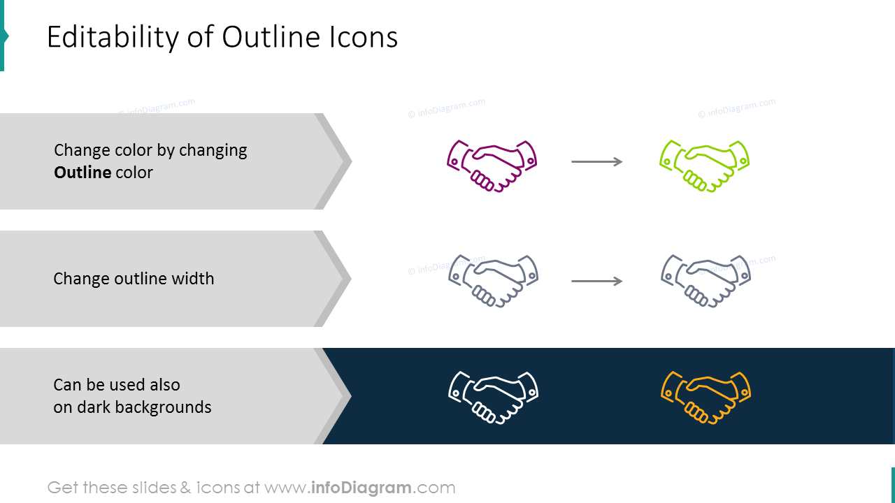 Editable outline icons on different background