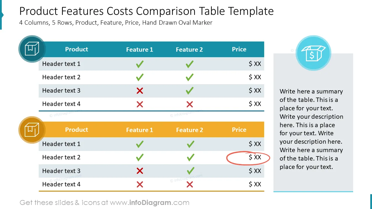 Product Features Costs Comparison Table Template