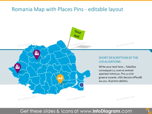 Romania Map with Places Pins