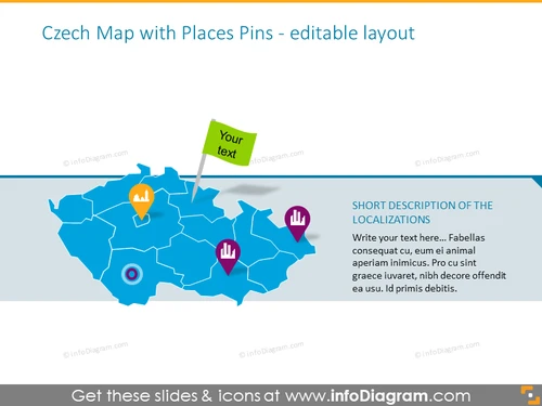 Czech colorful map with places pins