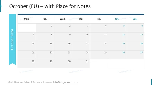 October (EU) – with Place for Notes