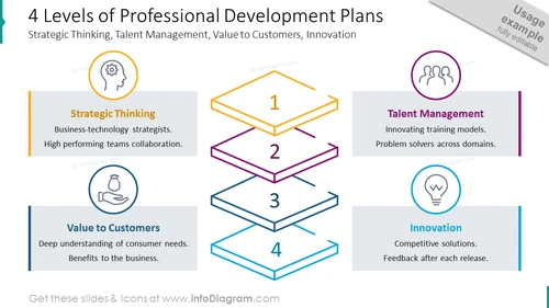 Four levels of professional development plans shown with outline graphics