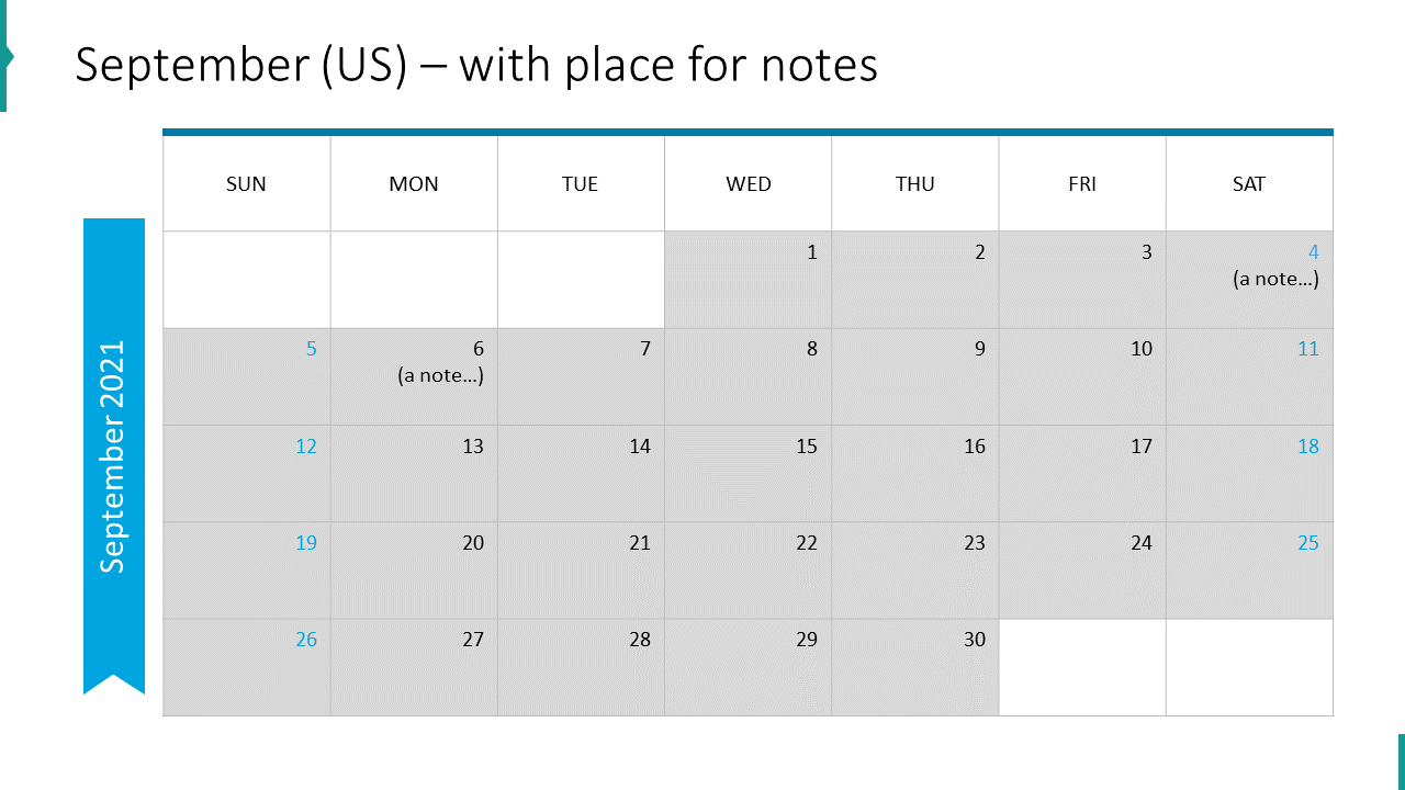 September (US) – with place for notes