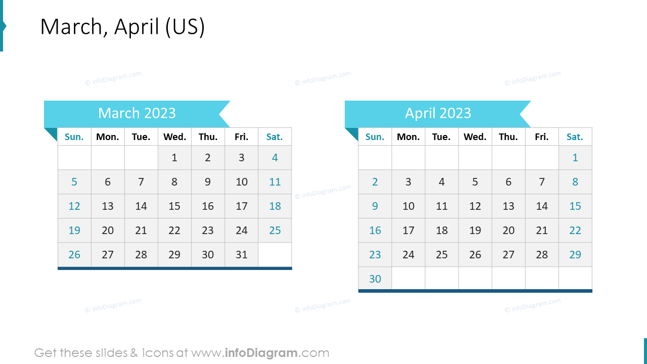 March April 2022 US Calendar