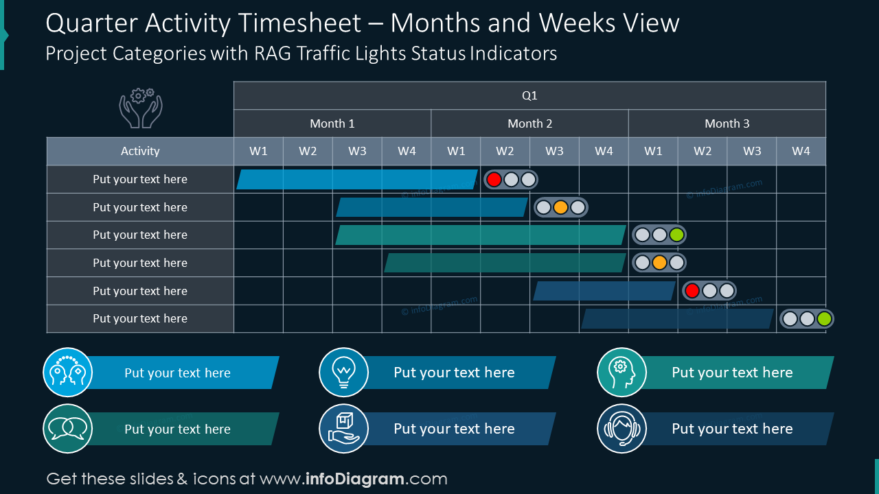 Quarter Activity Timesheet Infographics - Traffic Lights Spreadsheet PPT Template