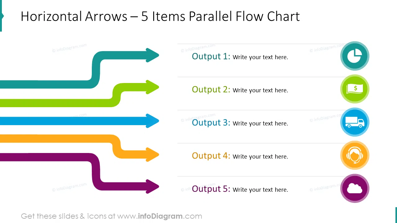 Layered arrows infographics - parallel flowchart